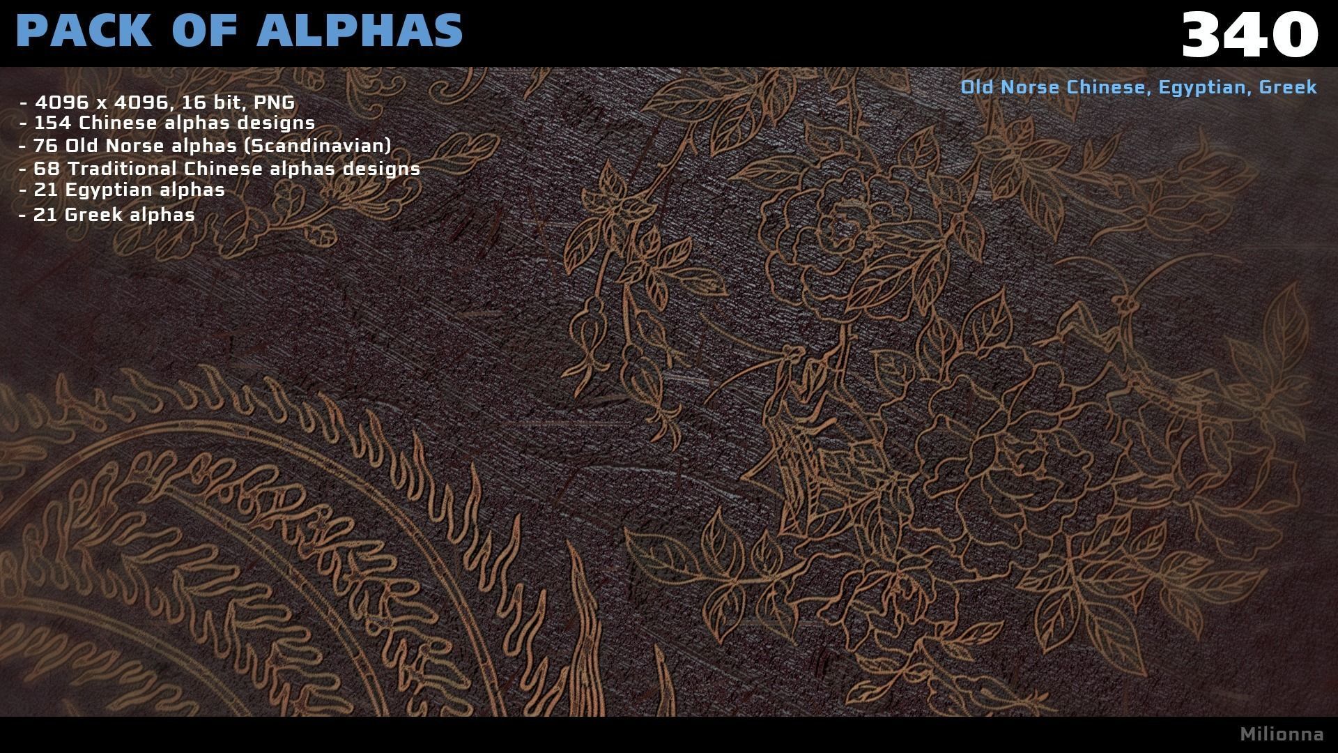 Pack of 340 Alphas Chinese Egypt Greek Old Norse Texture_2