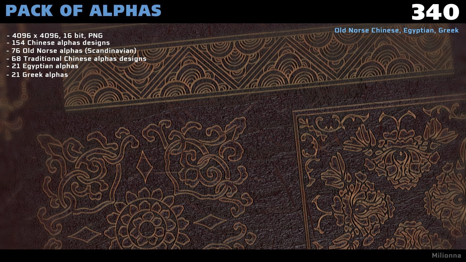 Pack of 340 Alphas Chinese Egypt Greek Old Norse Texture_1