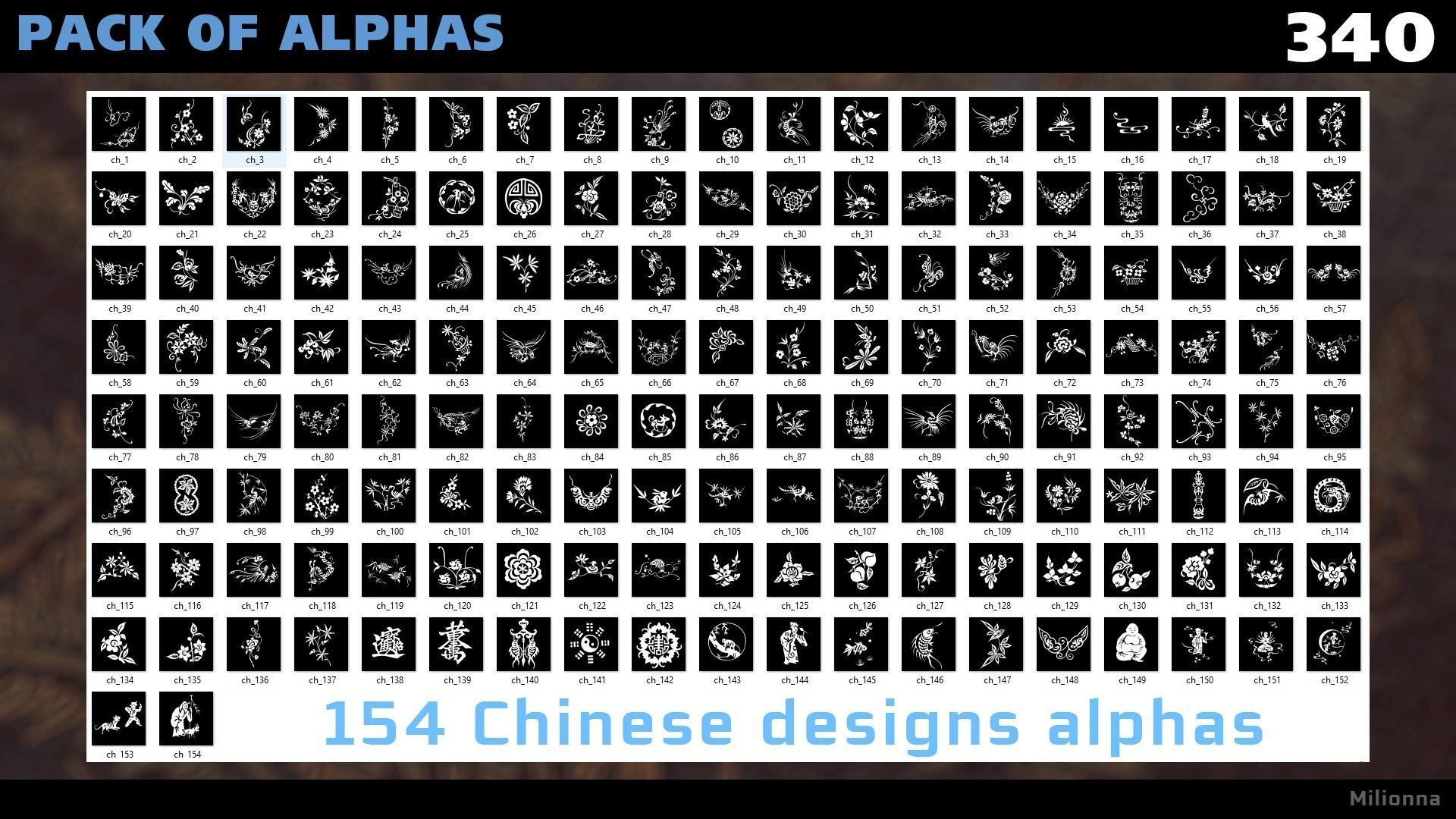 Pack of 340 Alphas Chinese Egypt Greek Old Norse Texture_3