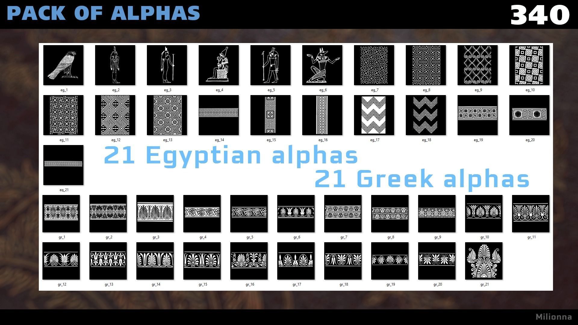 Pack of 340 Alphas Chinese Egypt Greek Old Norse Texture_4