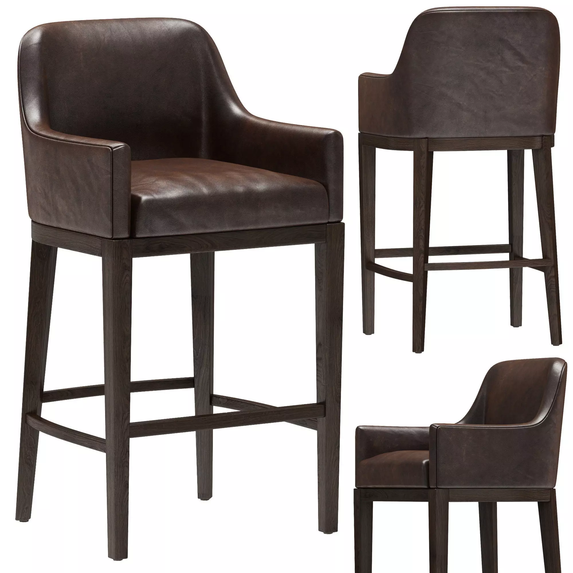 Restoration Hardware Morgan Curved-Back Track Leather Stool 3D model