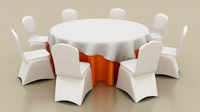 Hotel Banquet Table with Chairs 3D model