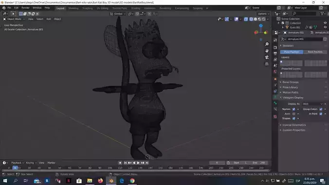 Bart Simpson rat boy character 3D rigged model 