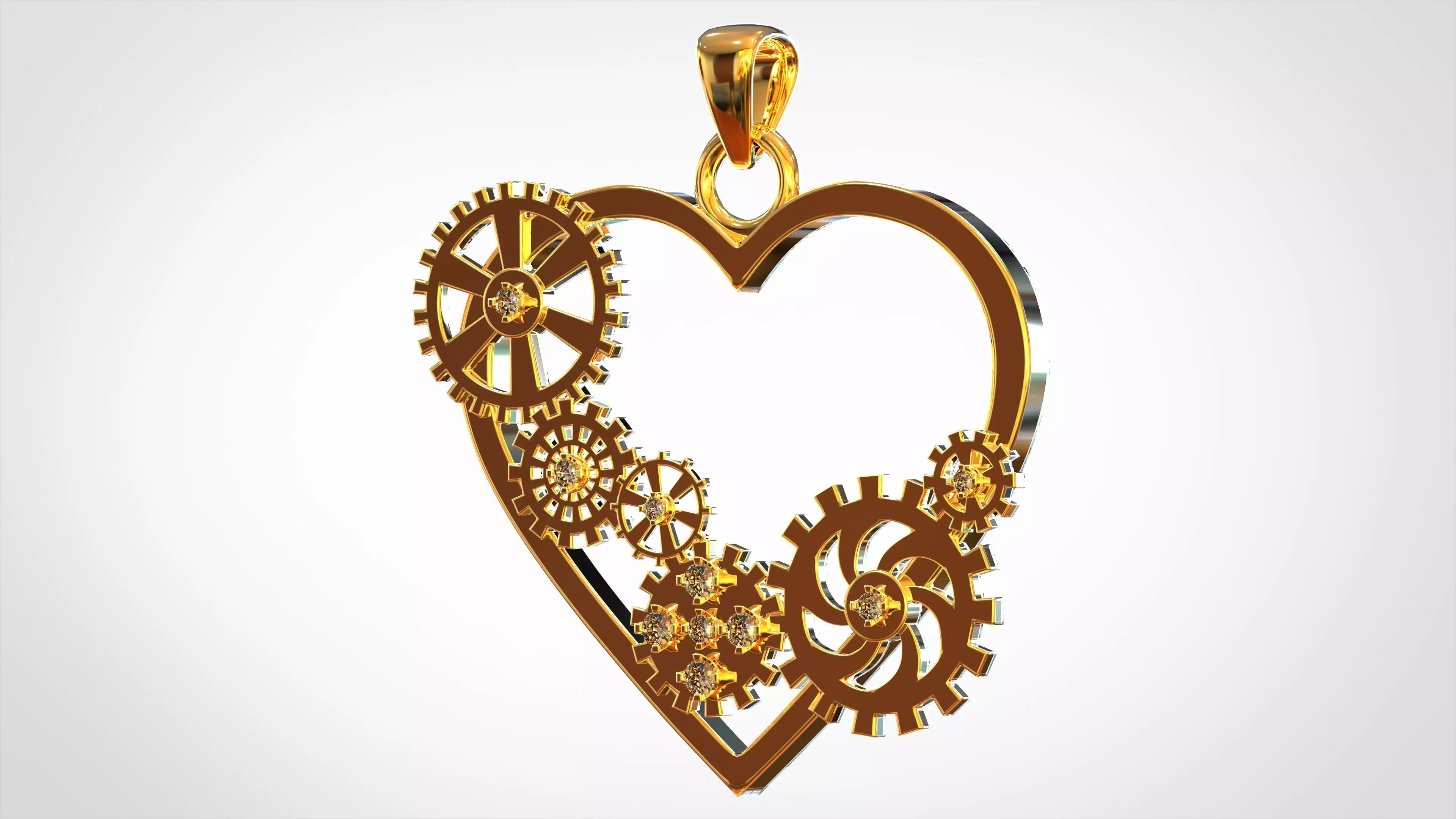 Heart And Gears Pendant 3D print model_0