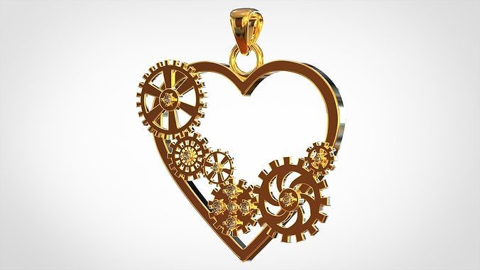 Heart And Gears Pendant 3D print model