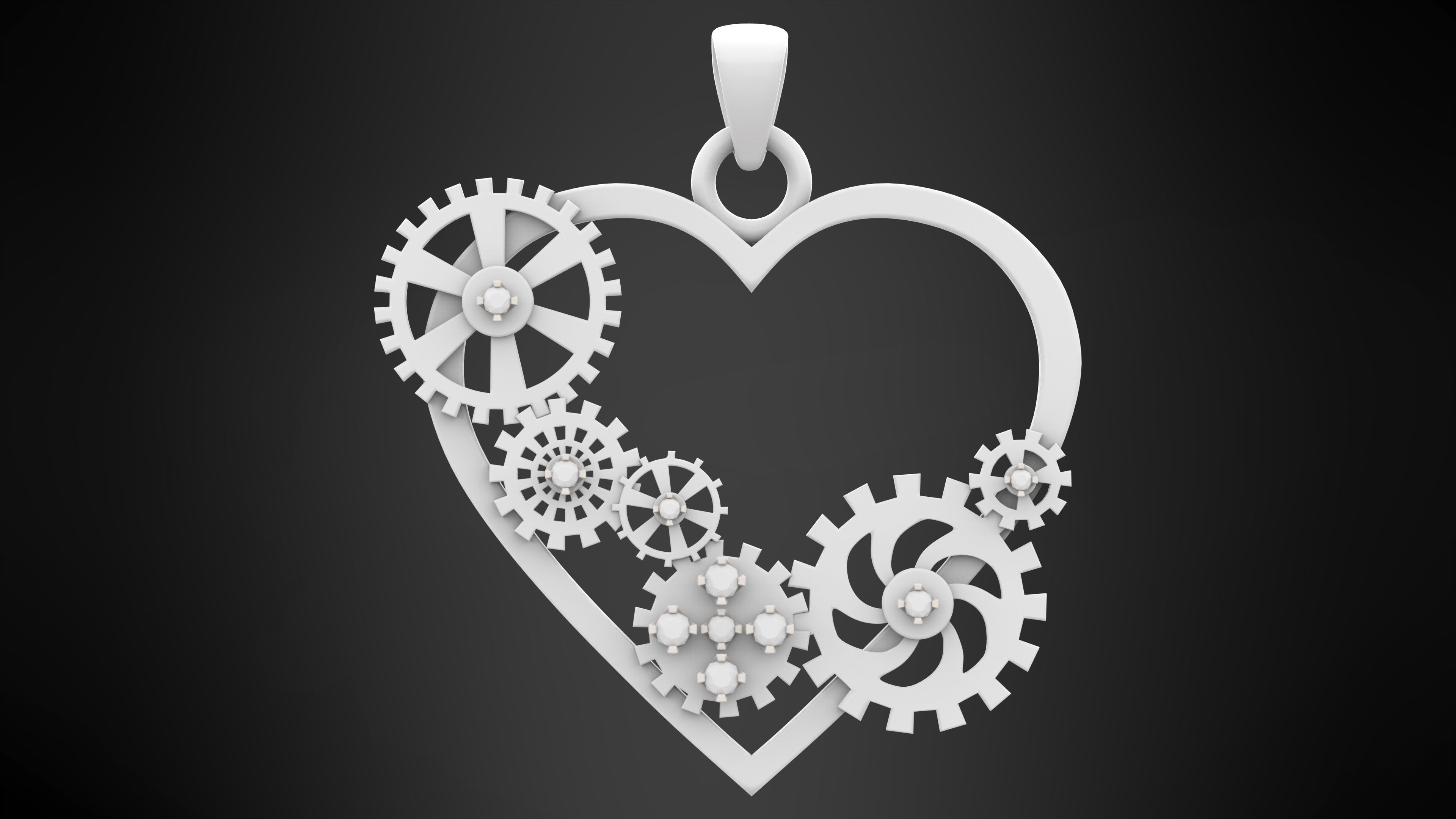 Heart And Gears Pendant 3D print model_5