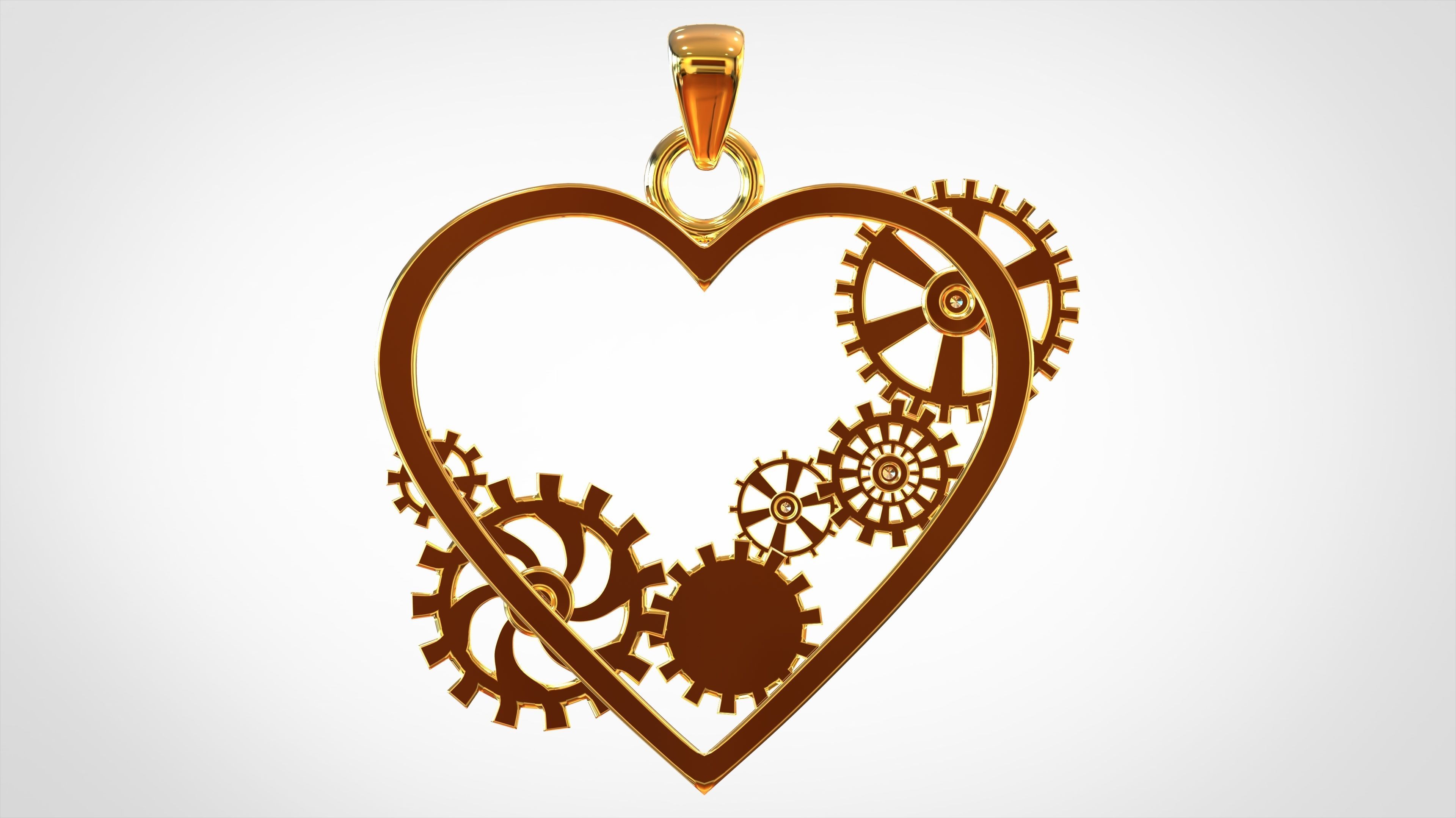 Heart And Gears Pendant 3D print model_3