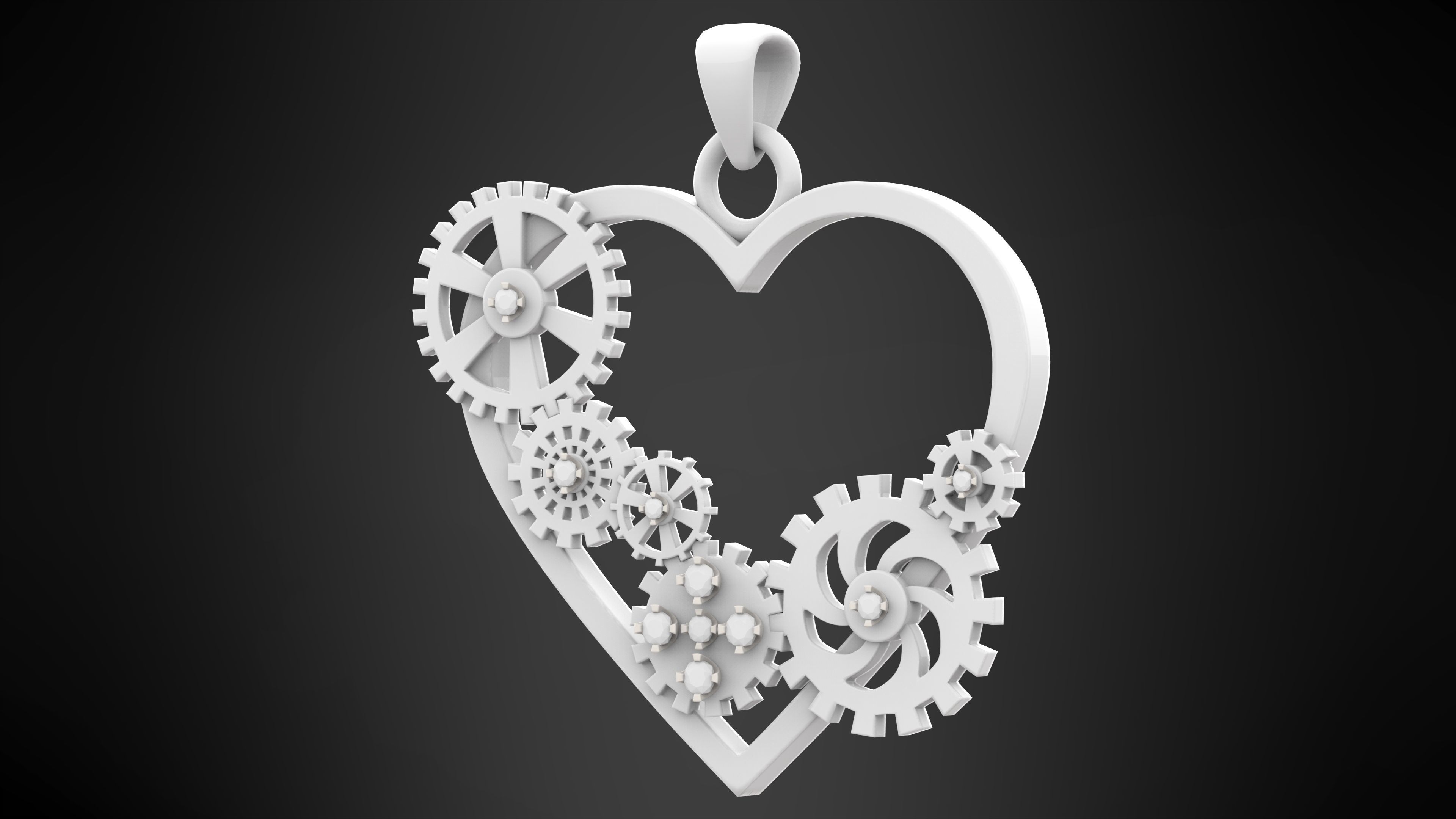 Heart And Gears Pendant 3D print model_4