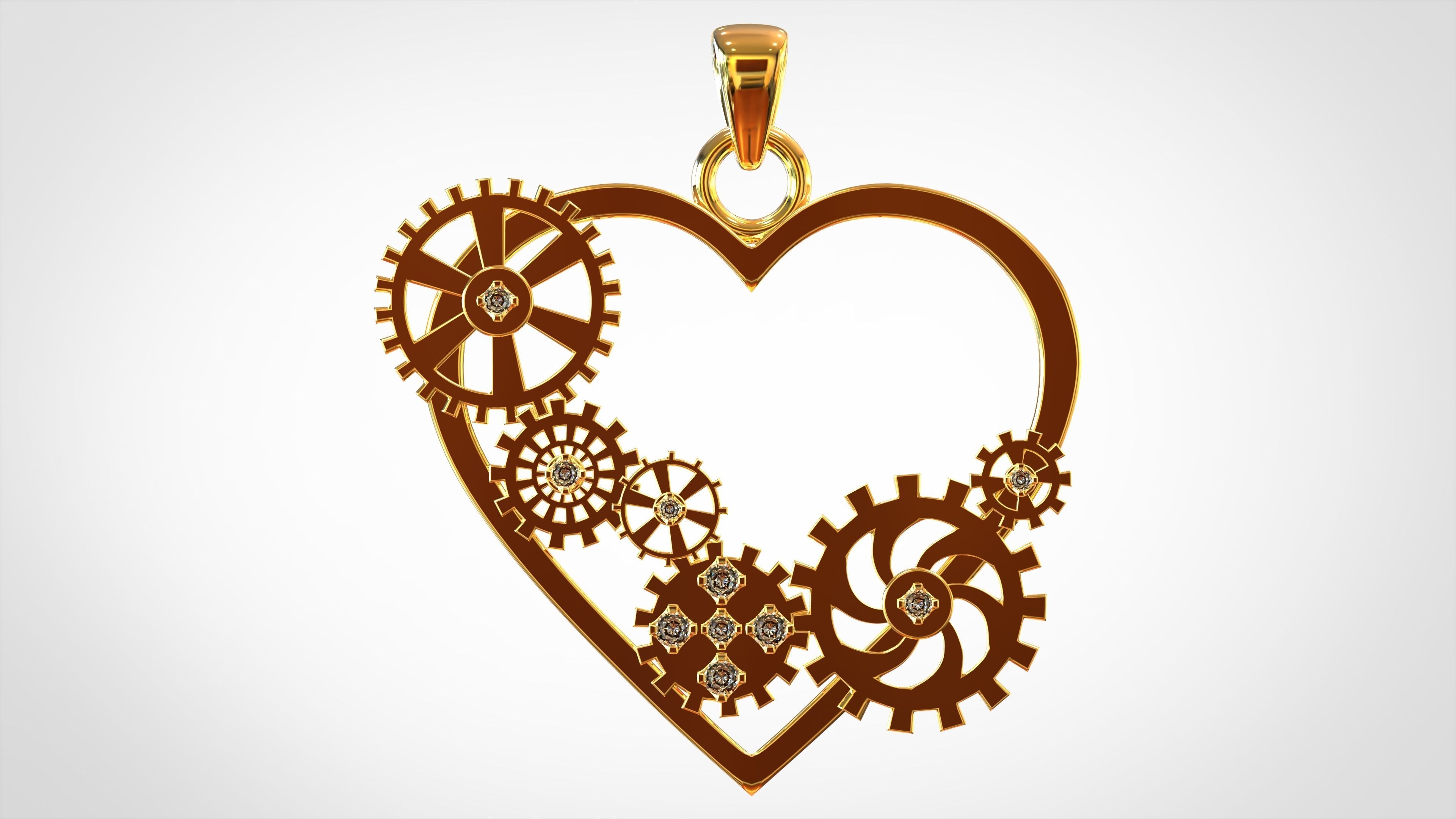Heart And Gears Pendant 3D print model_1