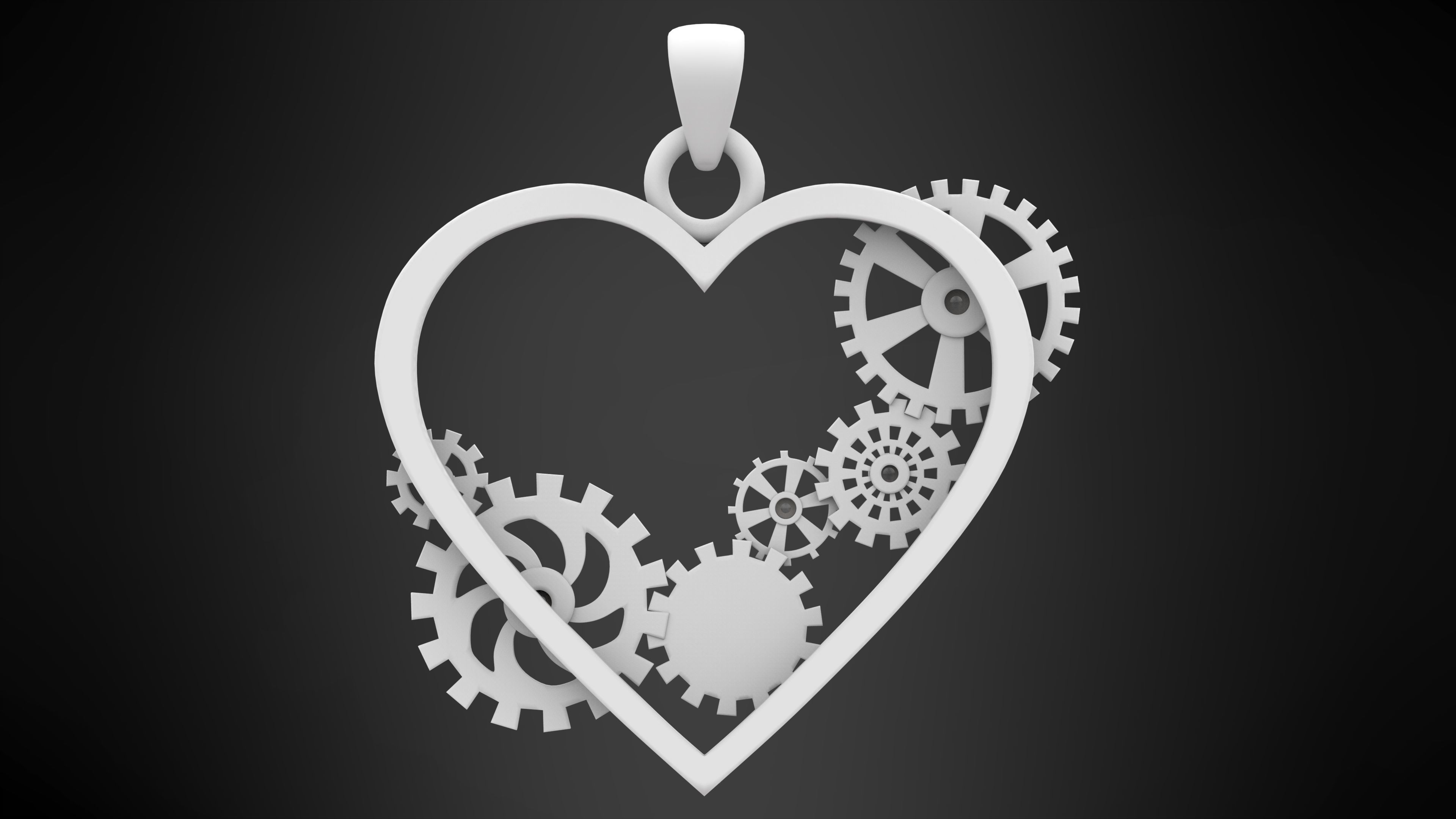 Heart And Gears Pendant 3D print model_7