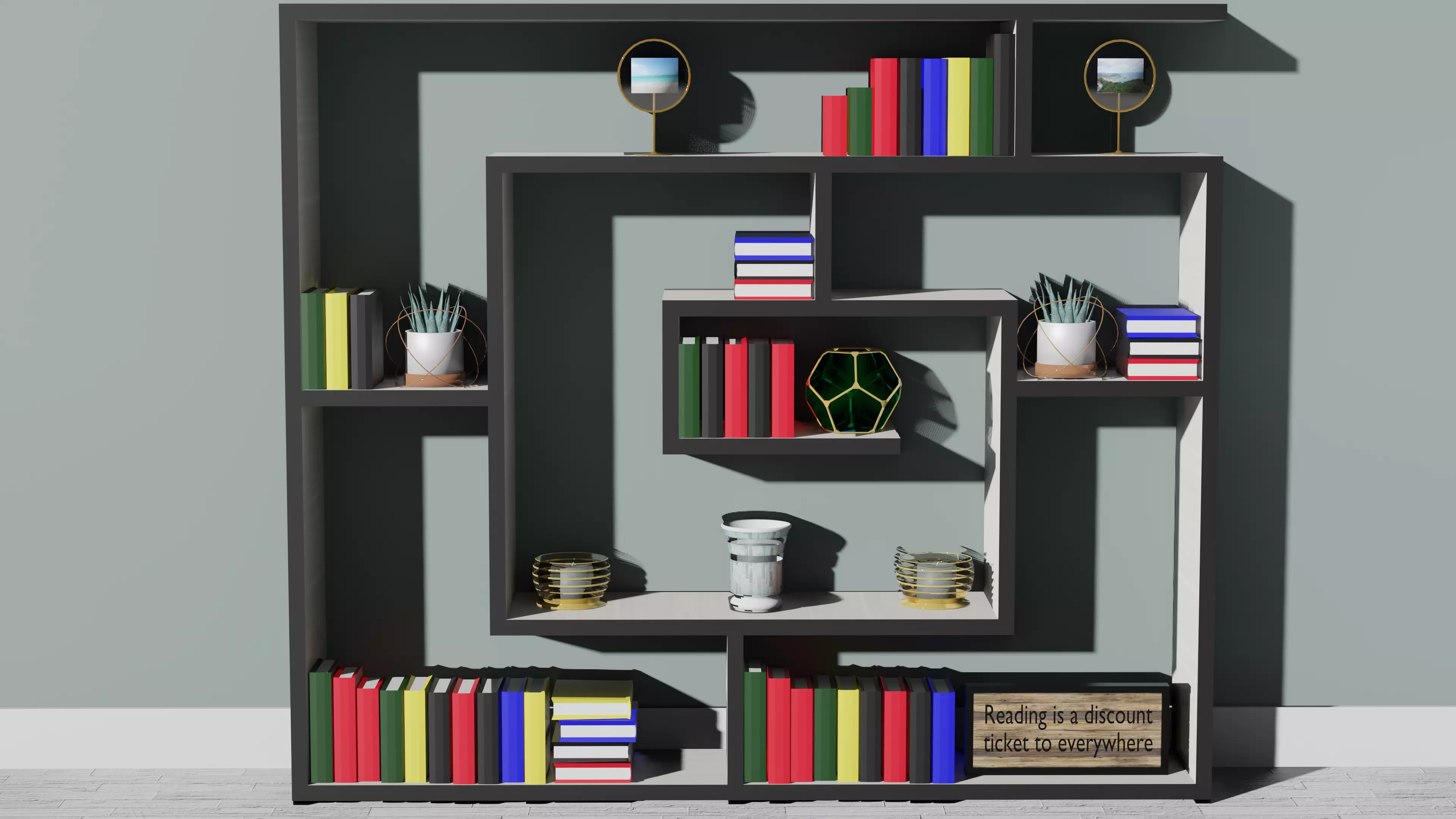 Geometric Bookshelf Free low-poly 3D model