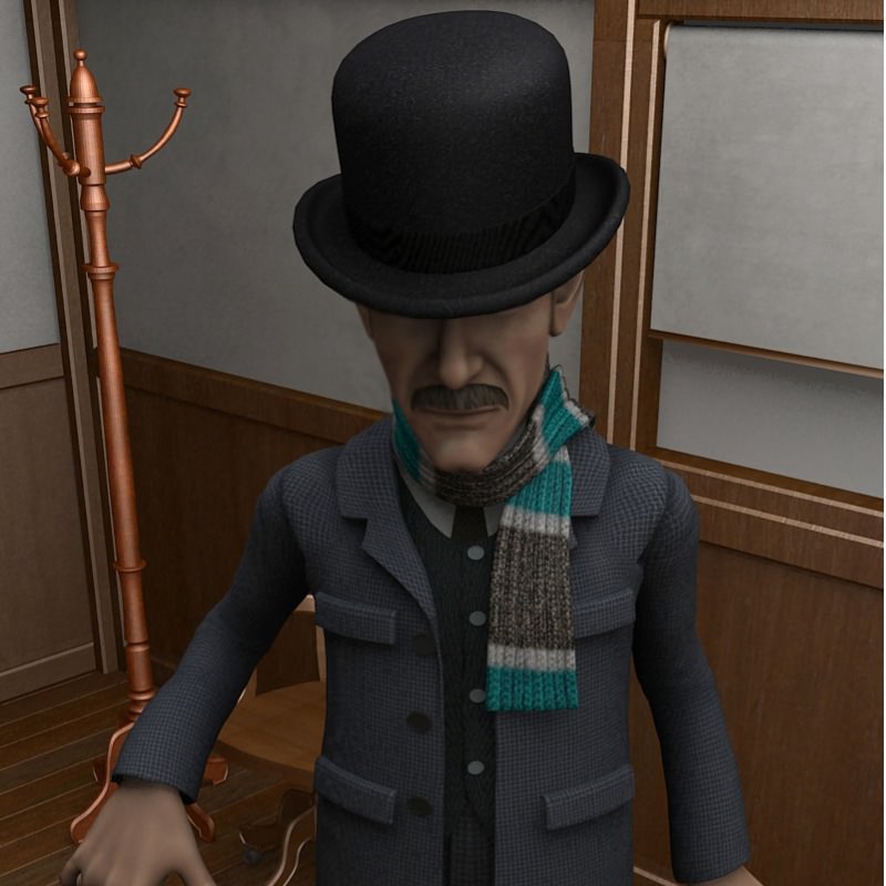 Watson cartoon character wearing glasses and top hat 3D model_2
