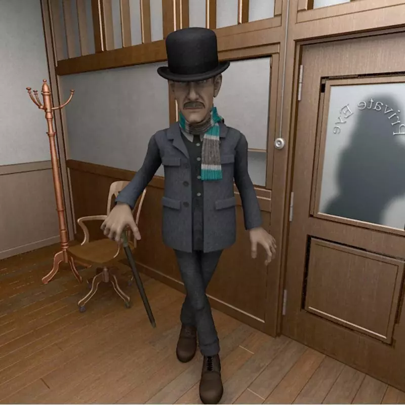 Watson cartoon character wearing glasses and top hat 3D model_0