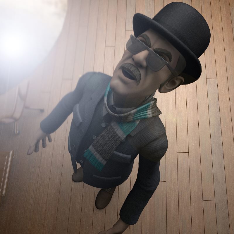 Watson cartoon character wearing glasses and top hat 3D model_4