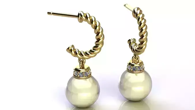 Hoop Earring with Diamonds and Pearl 3D print model