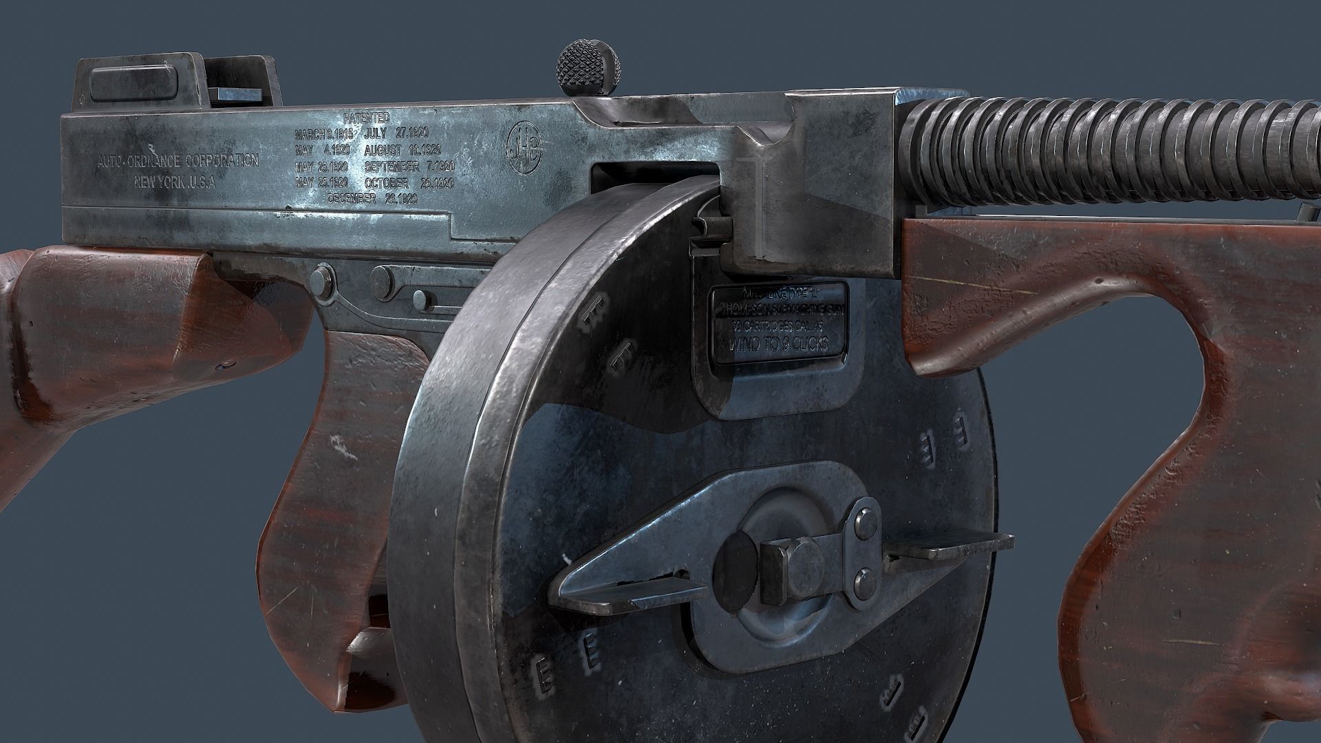 Thompson submachine gun Low-poly 3D model_5