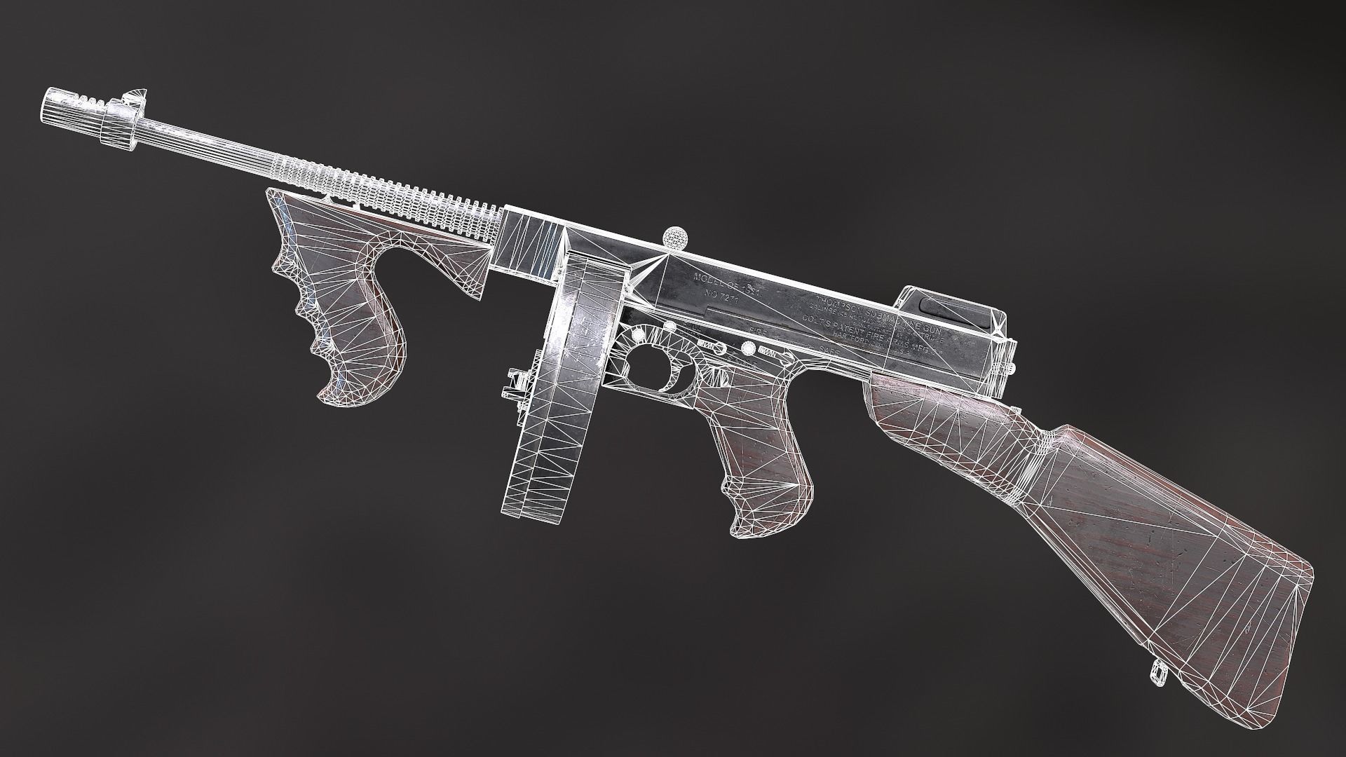 Thompson submachine gun Low-poly 3D model_8