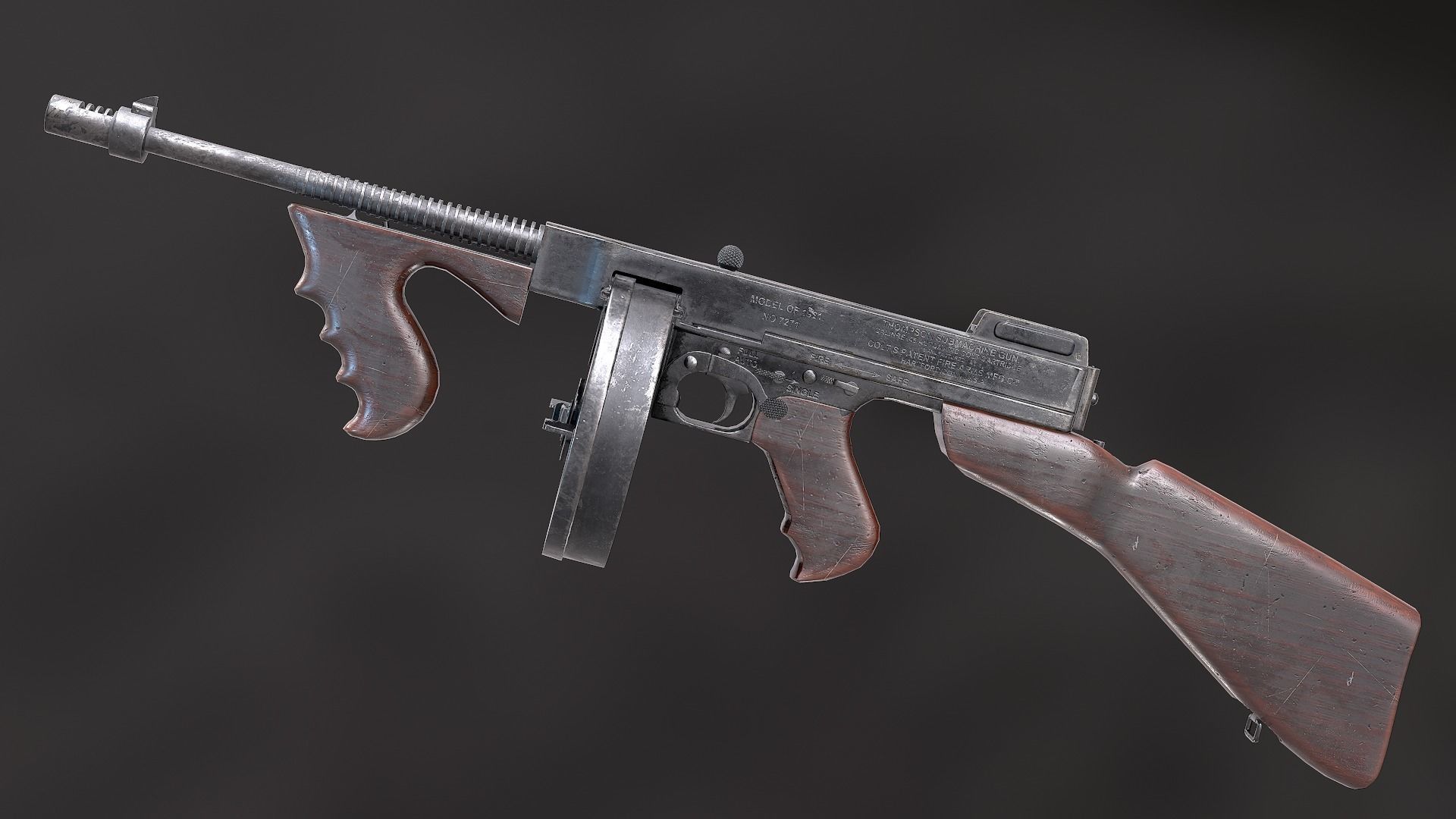 Thompson submachine gun Low-poly 3D model_7