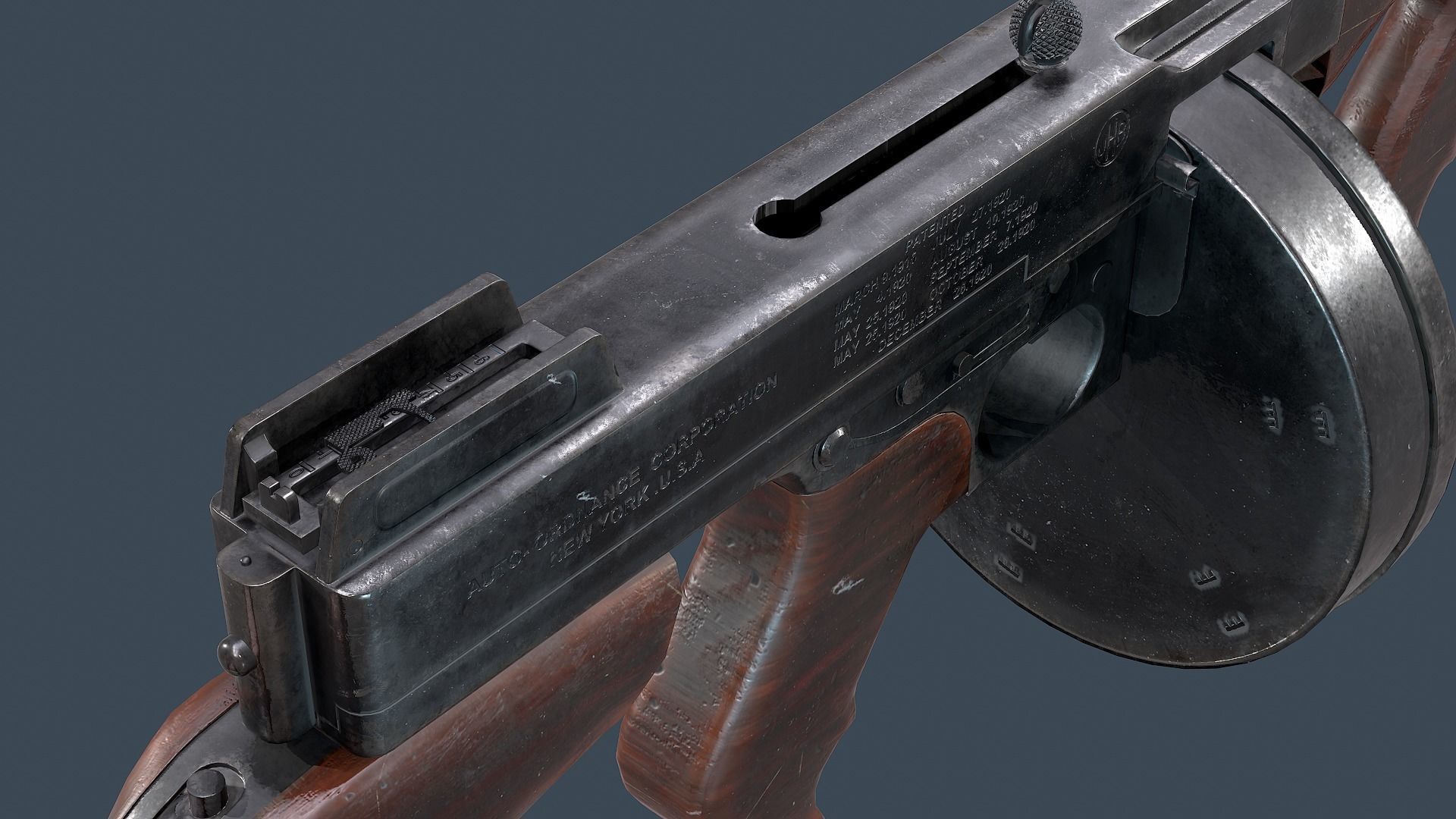 Thompson submachine gun Low-poly 3D model_6