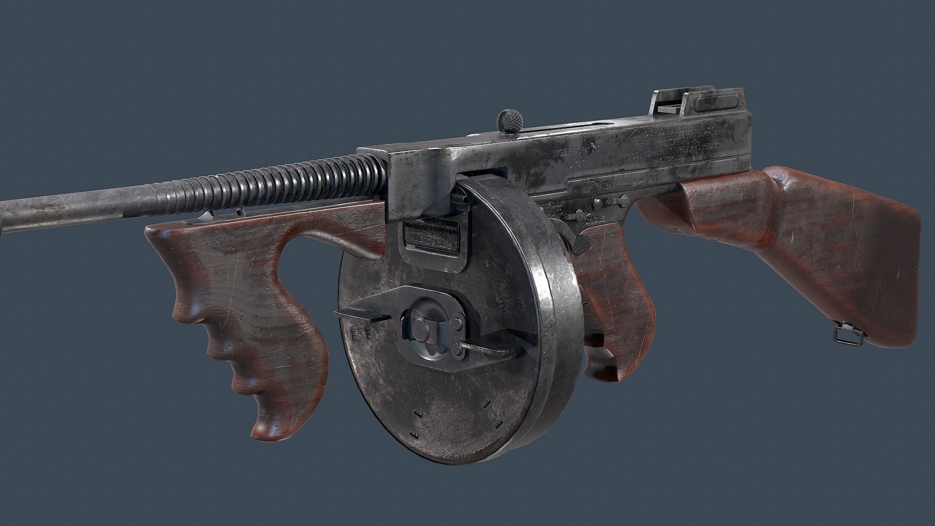 Thompson submachine gun Low-poly 3D model_4