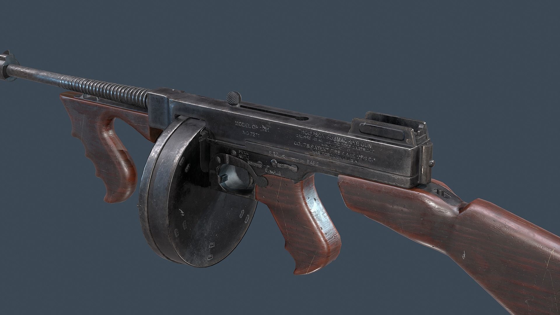 Thompson submachine gun Low-poly 3D model_3