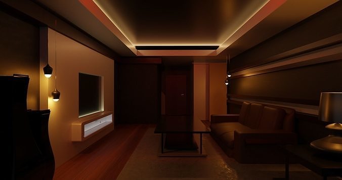 Living room- warm lighting Free 3D model