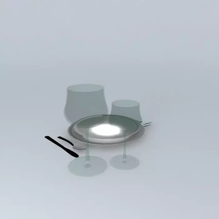 Dinner Set plate with wine glasses and forks Free 3D model_0