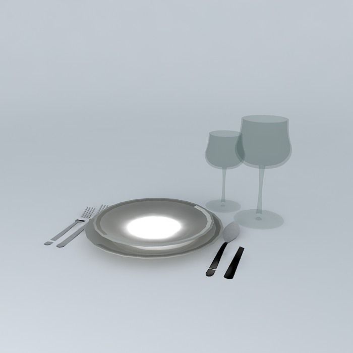 Dinner Set plate with wine glasses and forks Free 3D model_1