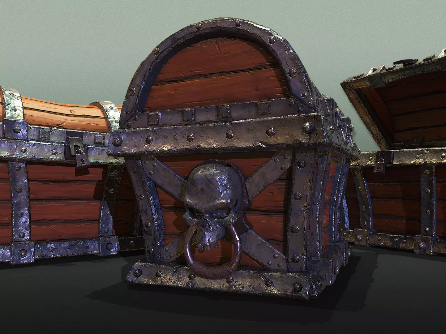 Skeleton Treasure Chest - Game Ready Low-poly 3D model_0