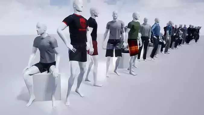 Male Mannequins with various clothing Low-poly 3D model