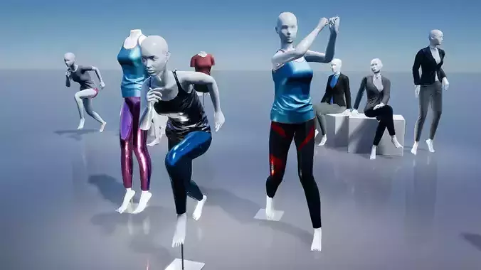 Female Mannequins with various clothing Low-poly 3D model