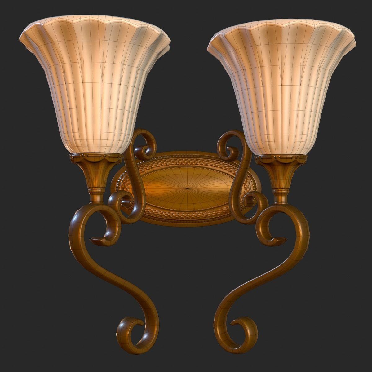 Vintage Wall Light Double PBR Game Ready Low-poly 3D model_7