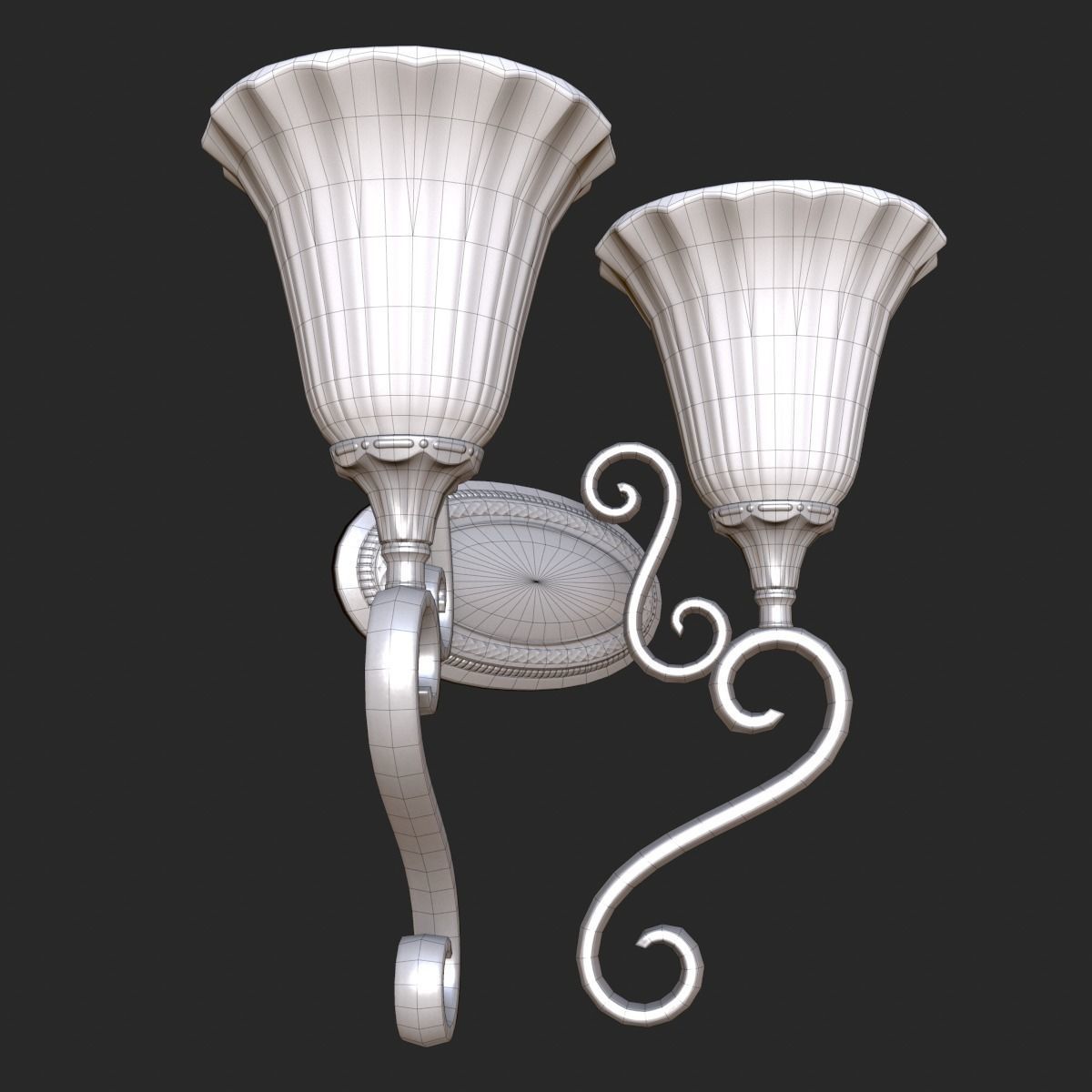 Vintage Wall Light Double PBR Game Ready Low-poly 3D model_3