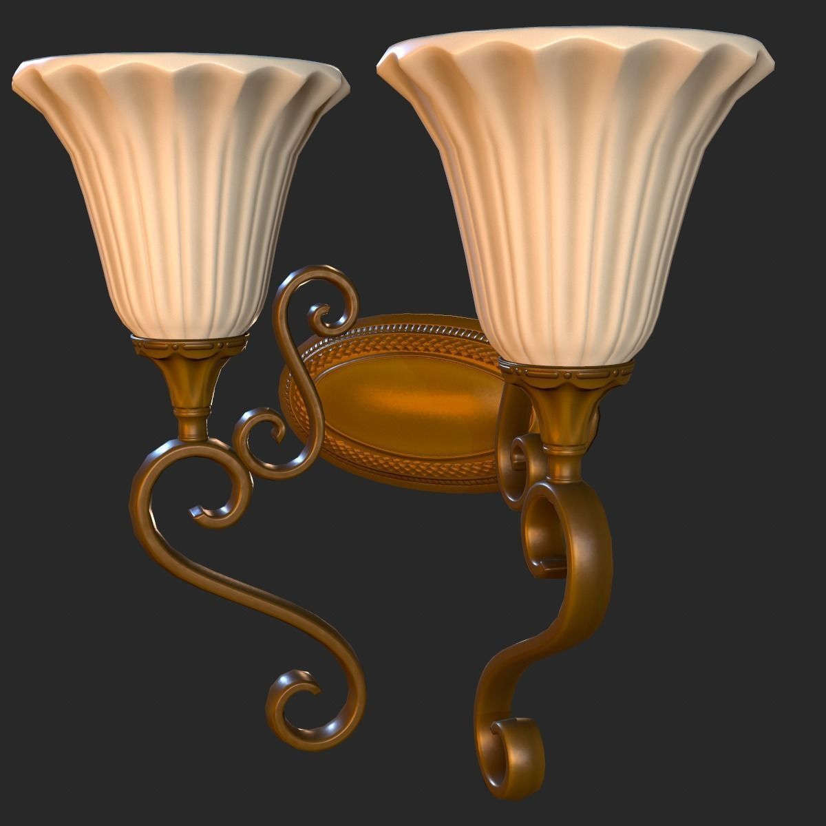 Vintage Wall Light Double PBR Game Ready Low-poly 3D model_14