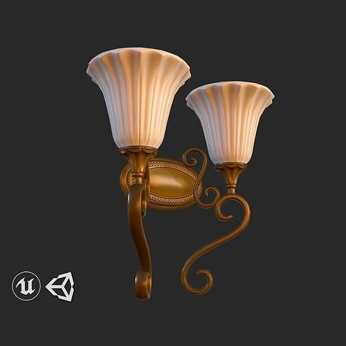 Vintage Wall Light Double PBR Game Ready Low-poly 3D model