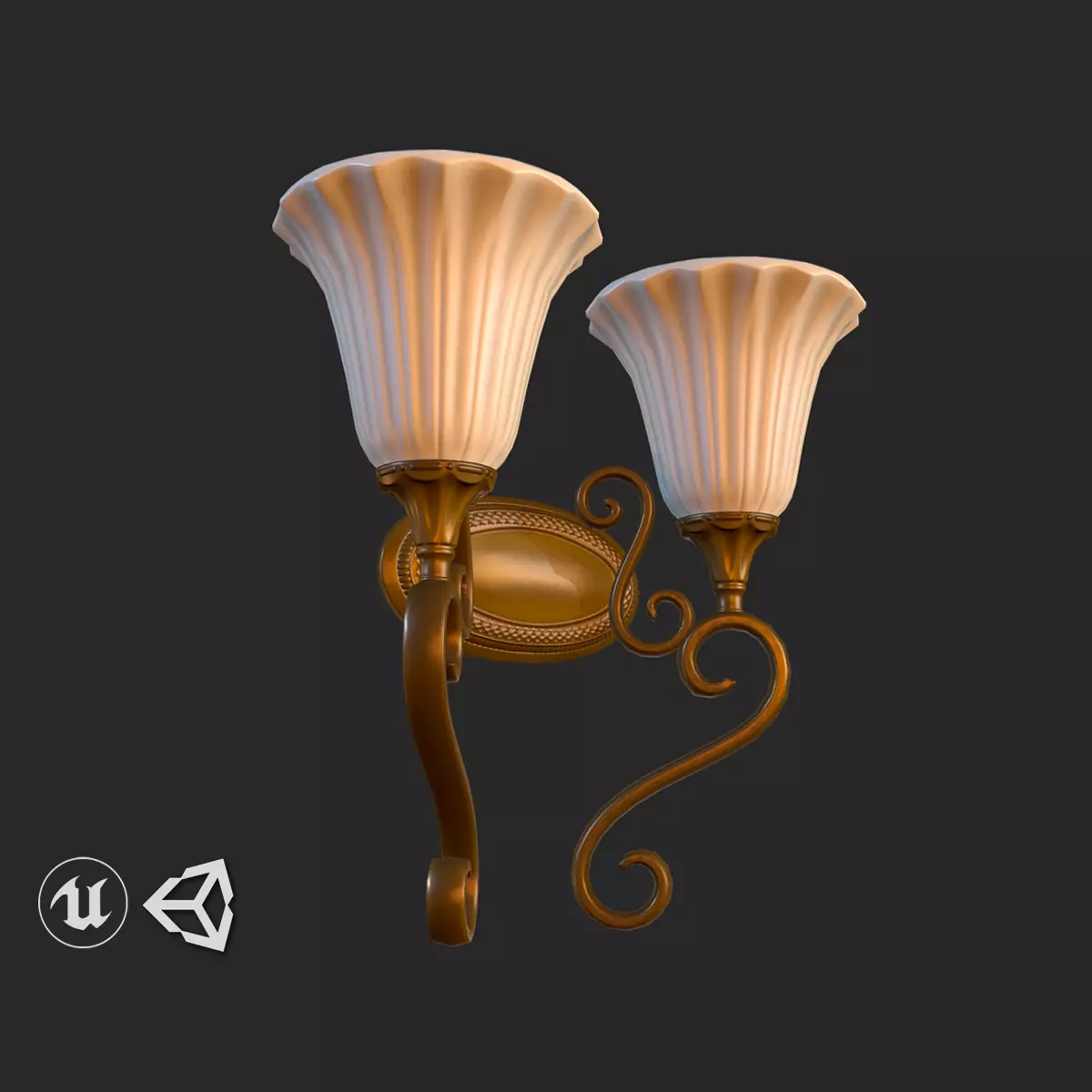 Vintage Wall Light Double PBR Game Ready Low-poly 3D model_0