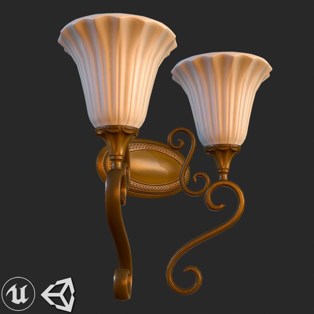 Vintage Wall Light Double PBR Game Ready Low-poly 3D model_1
