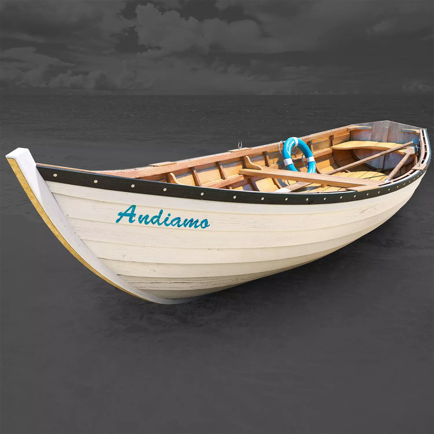 Boat wooden 3D model_0