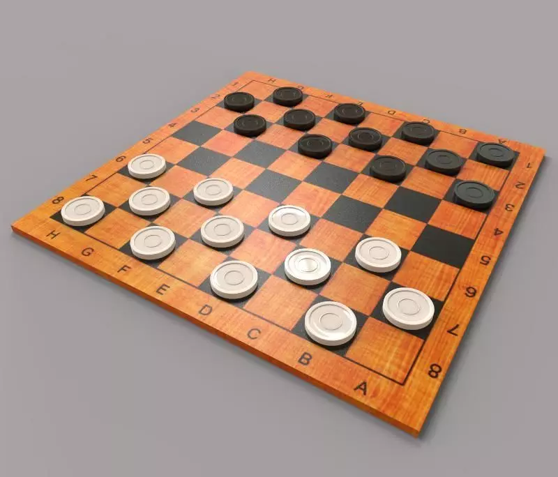 The Checkers board with pieces 3D model_0