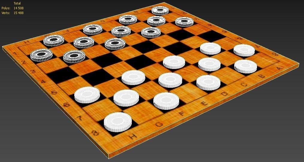 The Checkers board with pieces 3D model_4