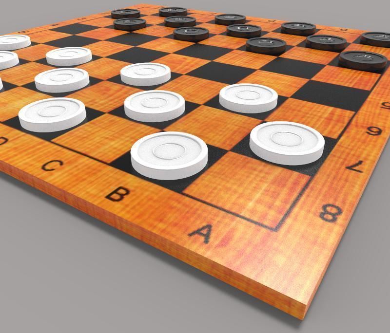 The Checkers board with pieces 3D model_3