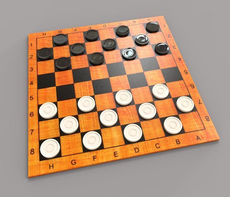 The Checkers board with pieces 3D model_1