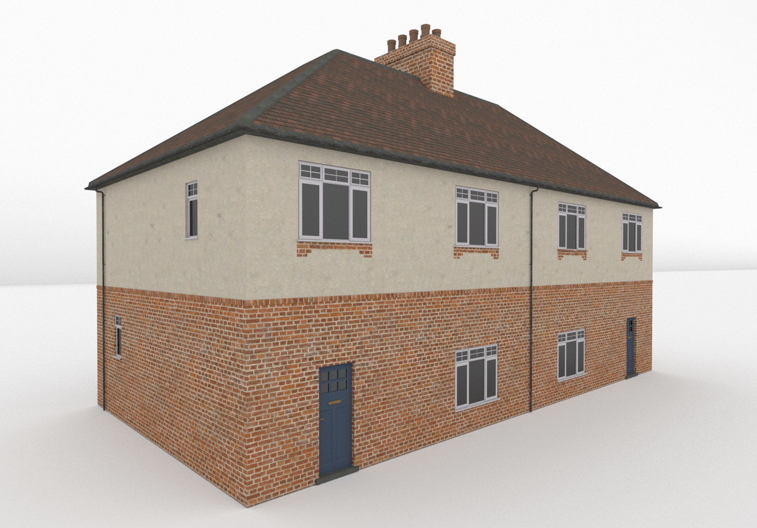 Semi detached UK house low poly Low-poly 3D model_1