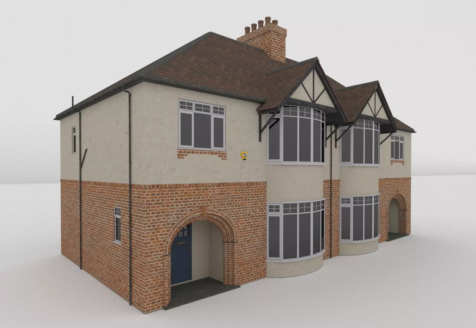 Semi detached UK house low poly Low-poly 3D model_0