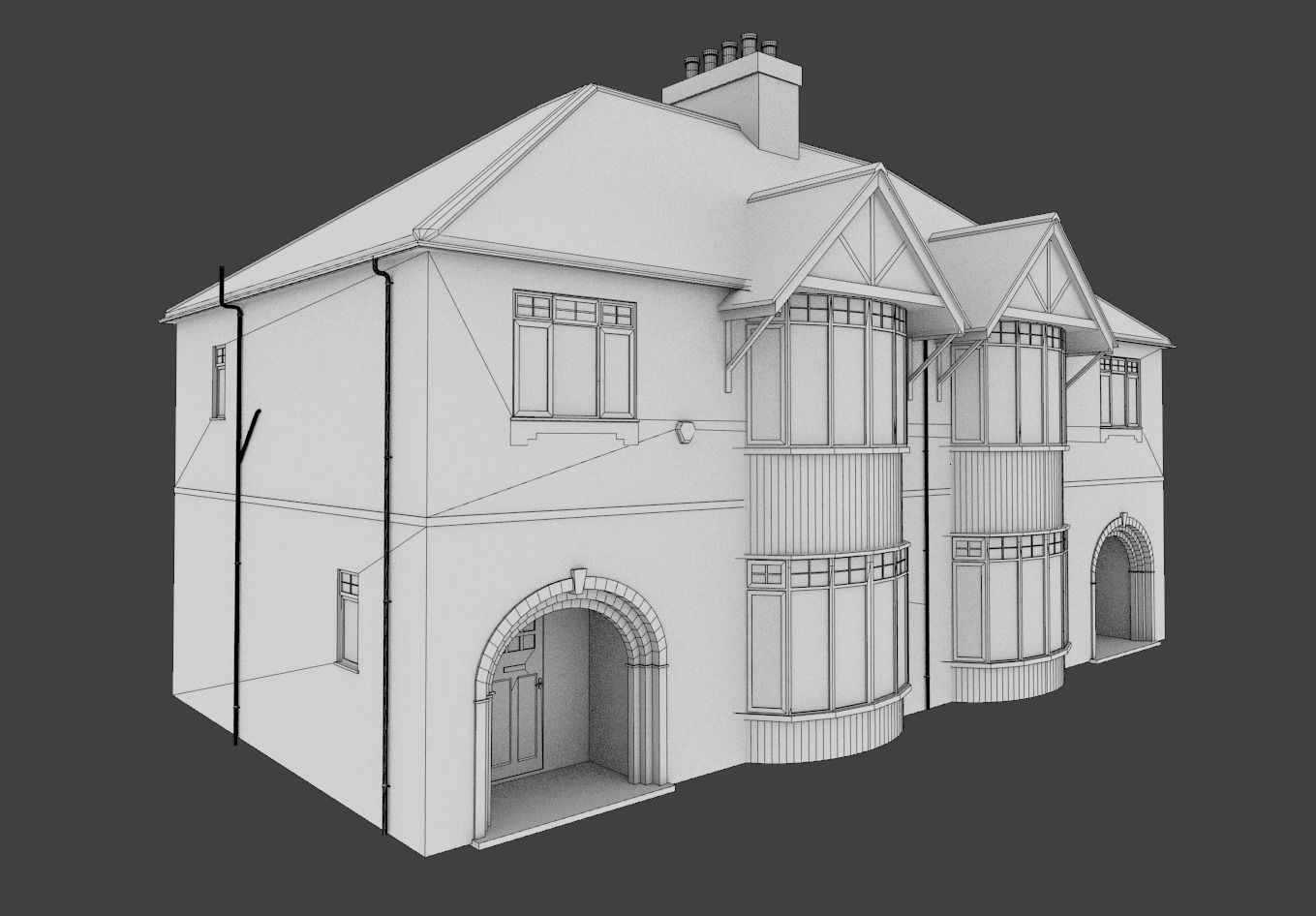 Semi detached UK house low poly Low-poly 3D model_2