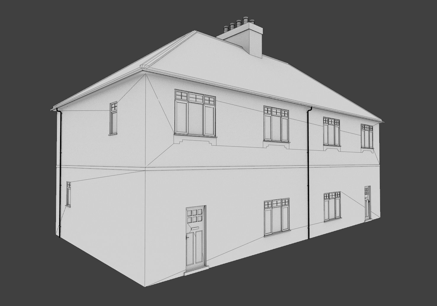 Semi detached UK house low poly Low-poly 3D model_3