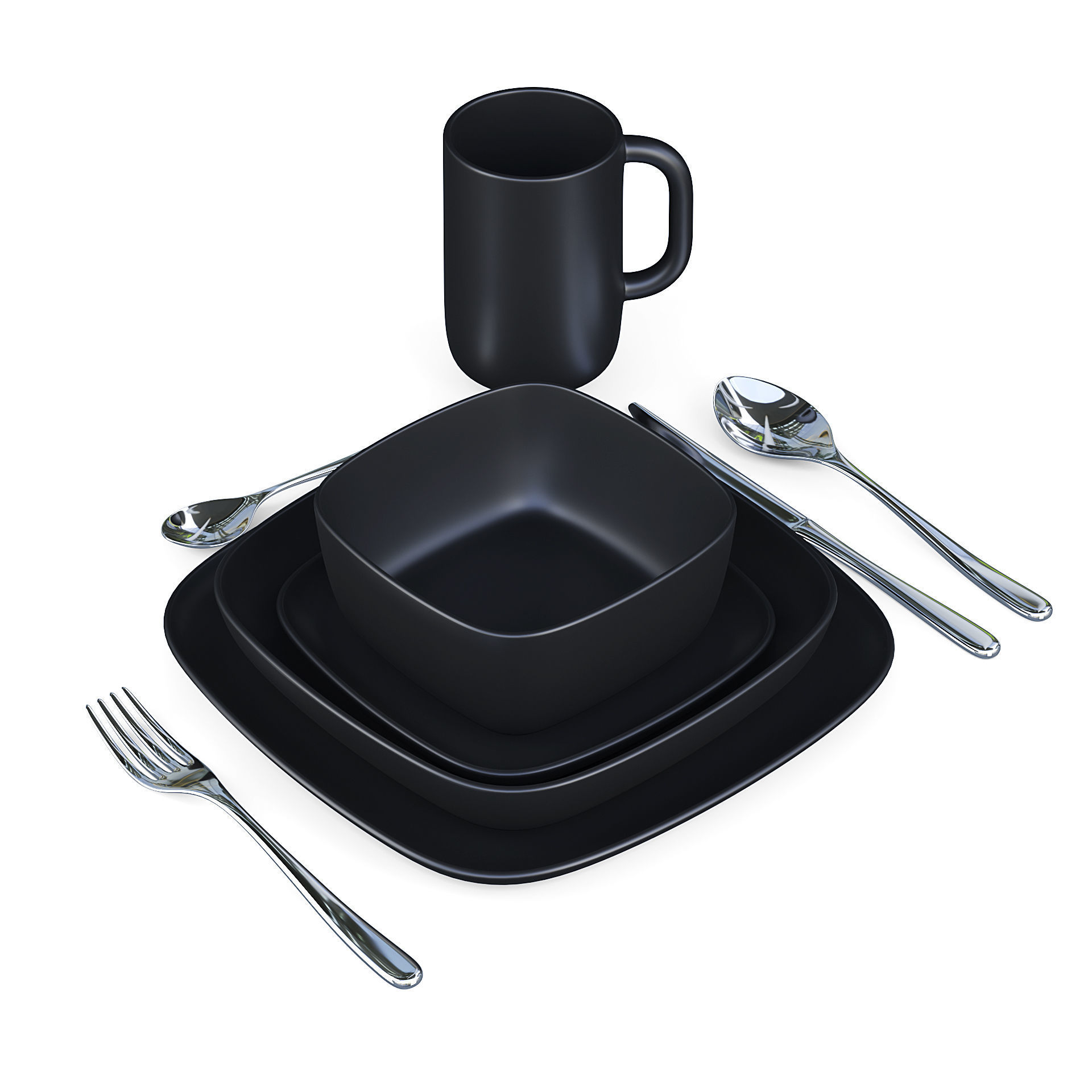Black Tableware Set 3D model CGTrader