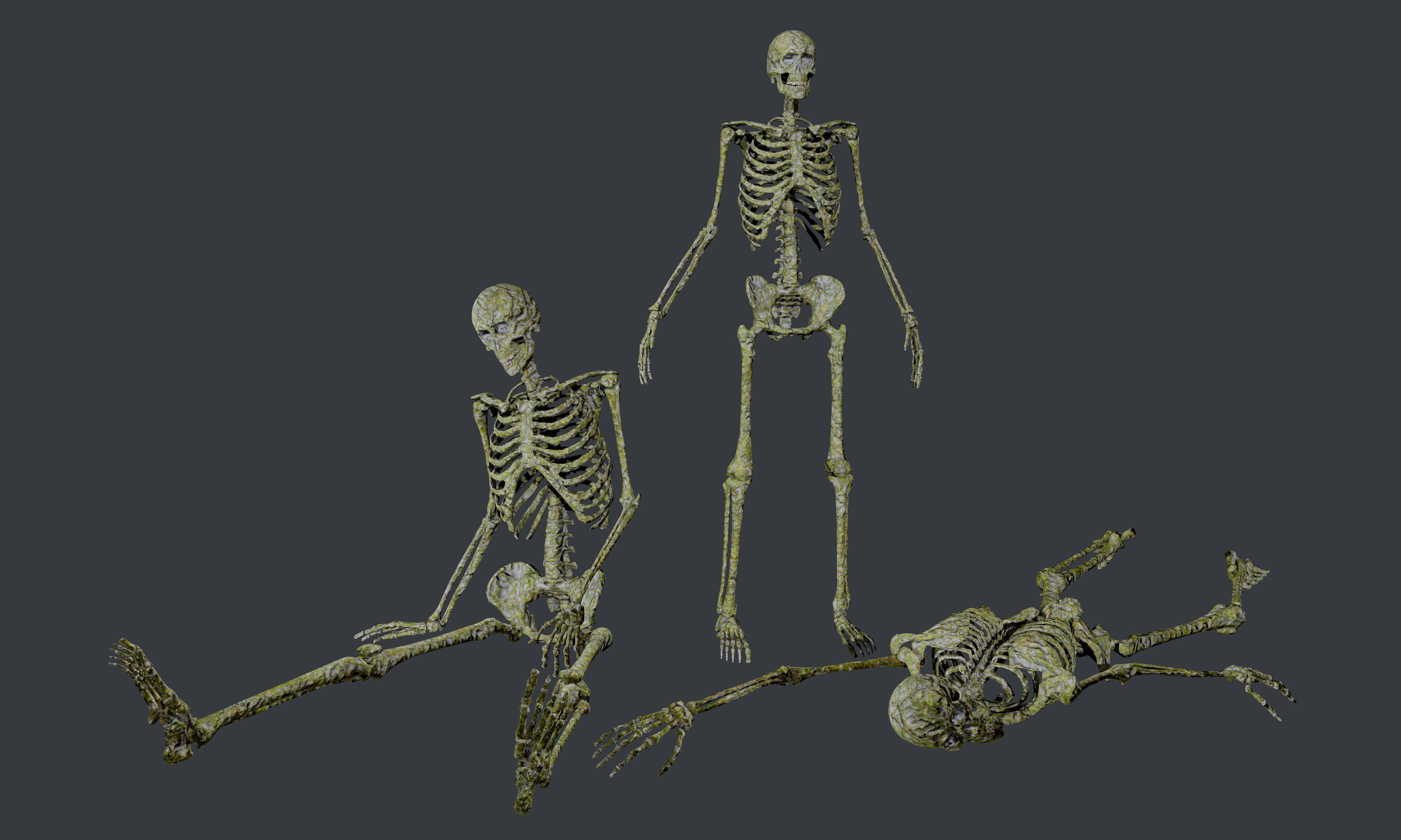 10 Skeletons Old and Mossy Game Ready Low-poly 3D model_6