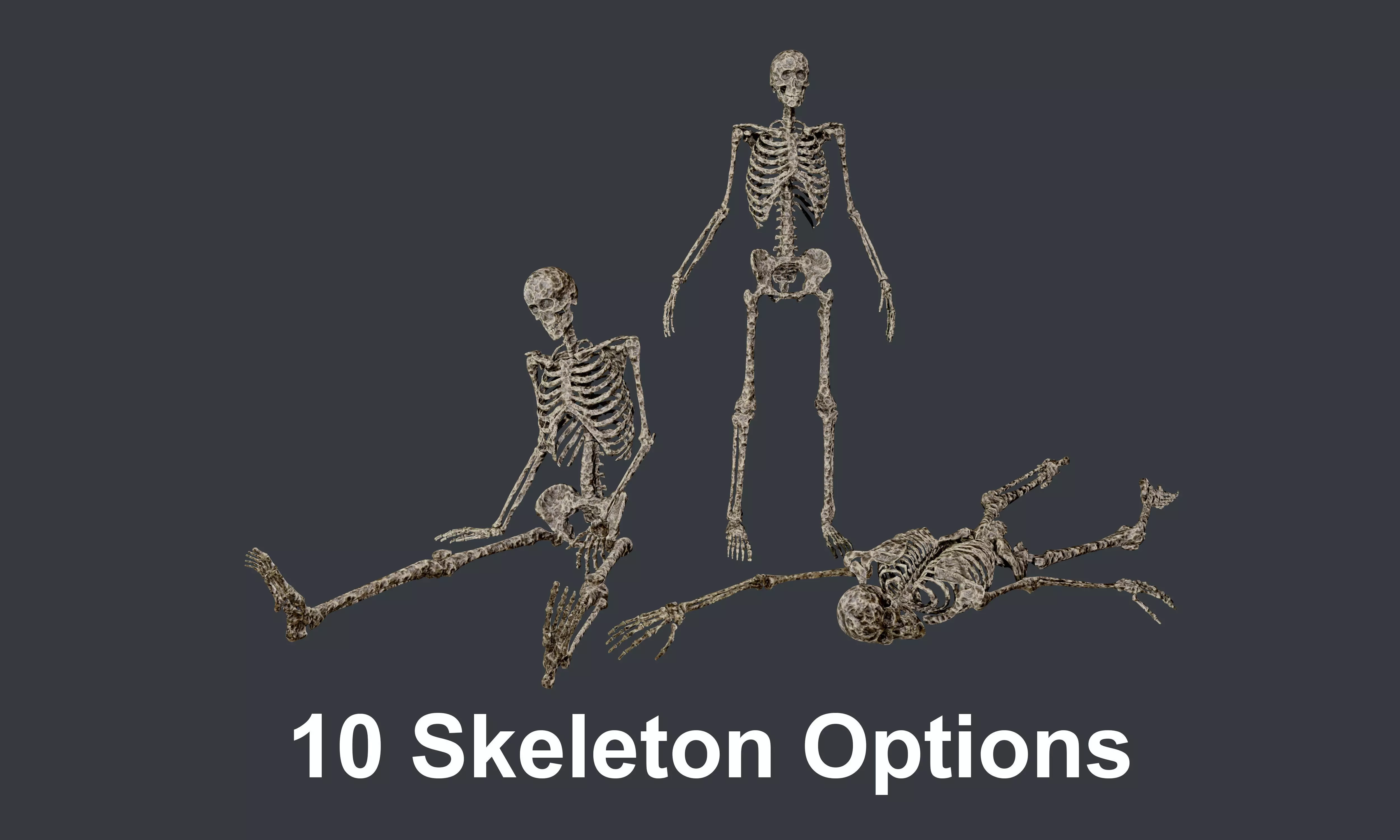 10 Skeletons Old and Mossy Game Ready Low-poly 3D model_0