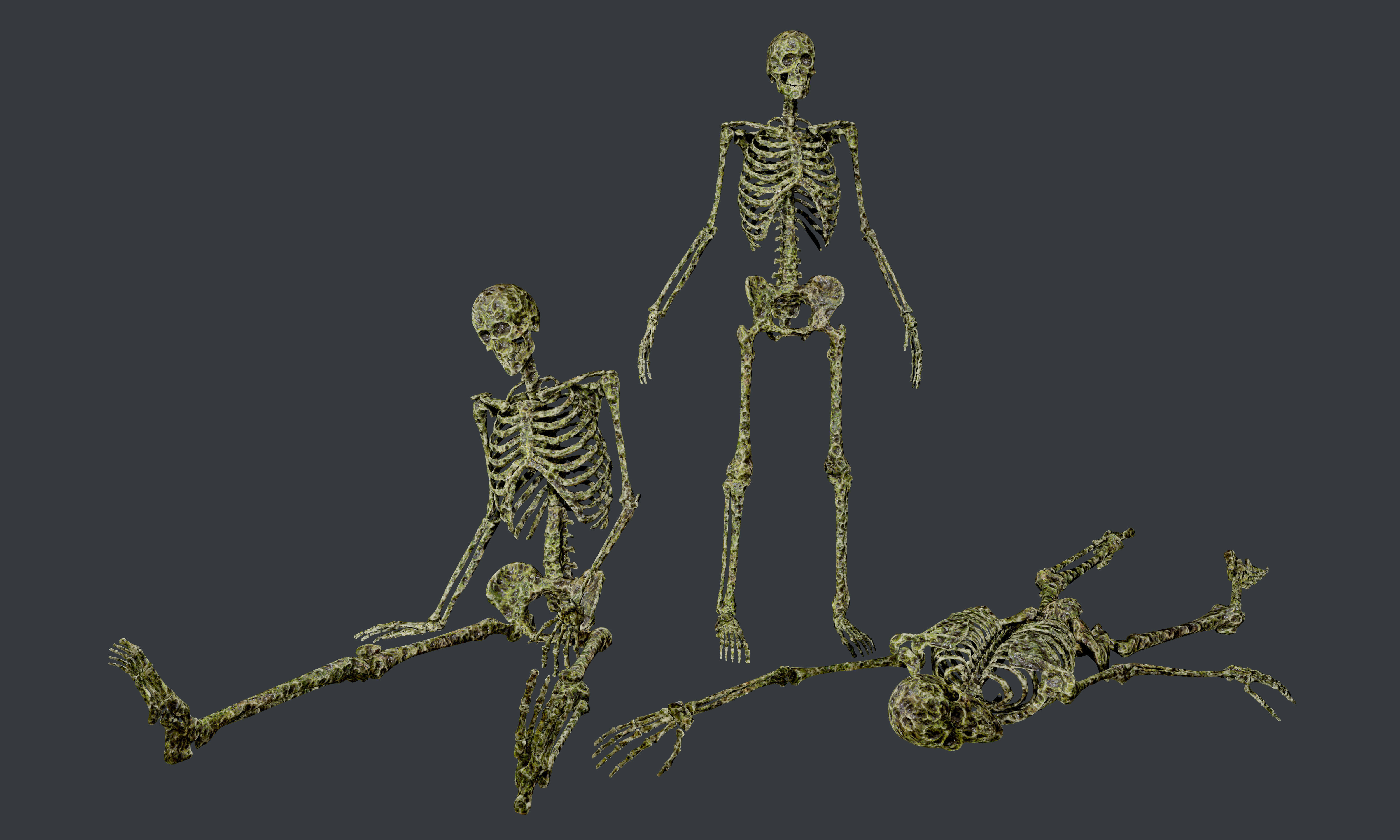 10 Skeletons Old and Mossy Game Ready Low-poly 3D model_17